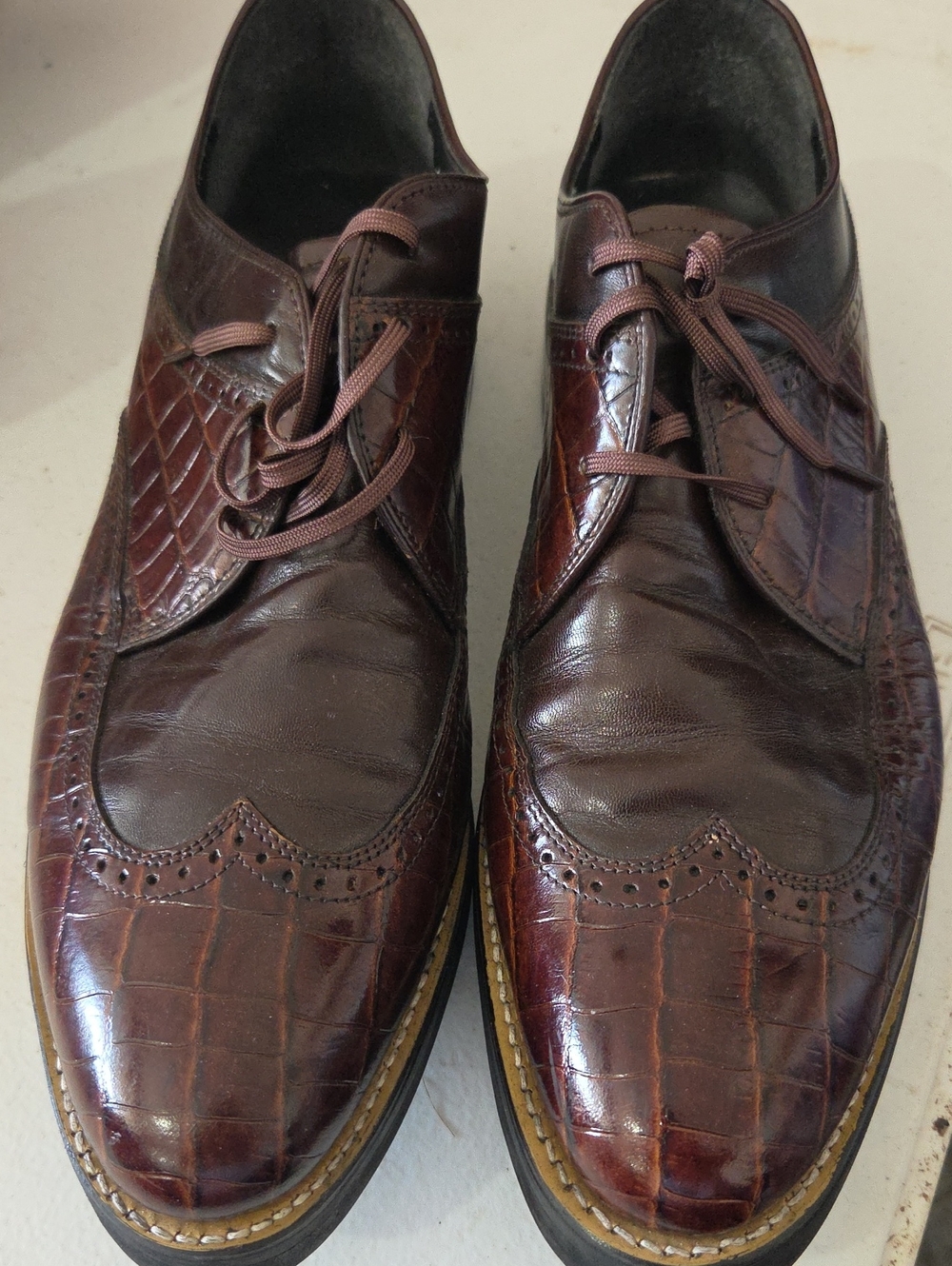 Stacy Adams Men's Dark Brown Croc-Embossed Wingtip Oxfords